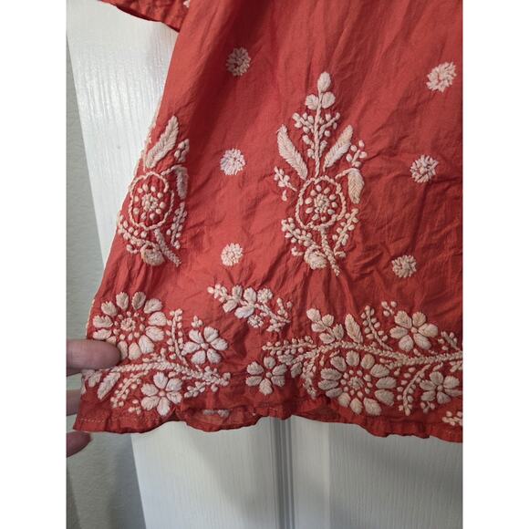 Leaves Of Grass New York Hand Embroidered 100% Silk Boho Luxe Blouse, Size XL - Picture 12 of 12
